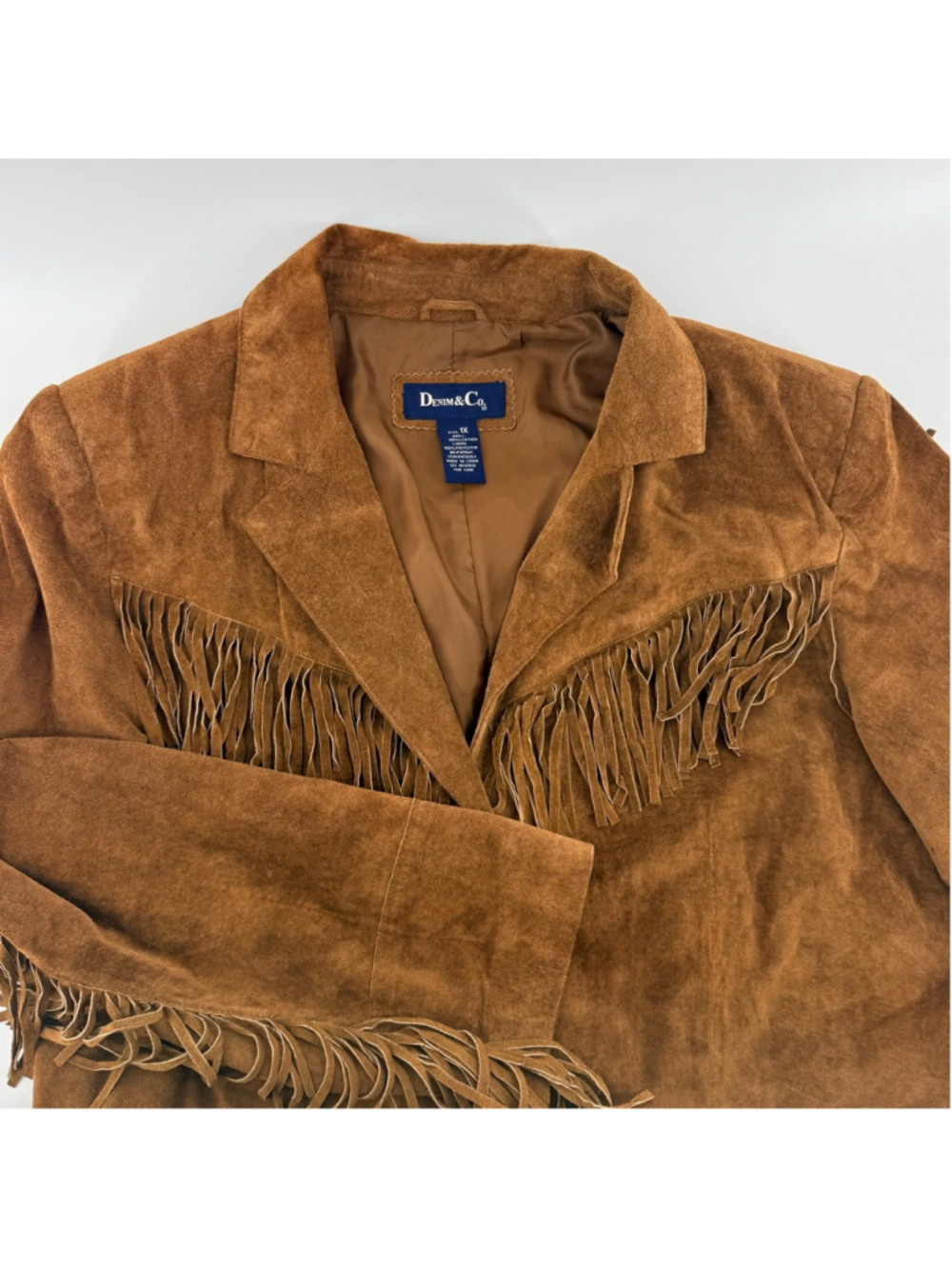 Women's Vintage Denim & Co Fringed Leather Western Jacket Size 1X